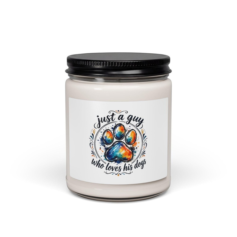 Just a Guy Who Loves His Dogs 9oz Soy Candle Dog Dad Gift Pet Lover Paw Print